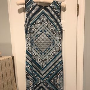 WHBM reversible blue scarf print sheath dress